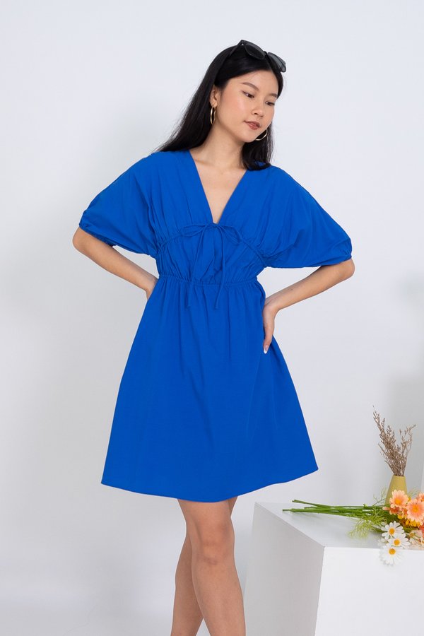 Tricia Kimono Tie Romper Dress in Blue