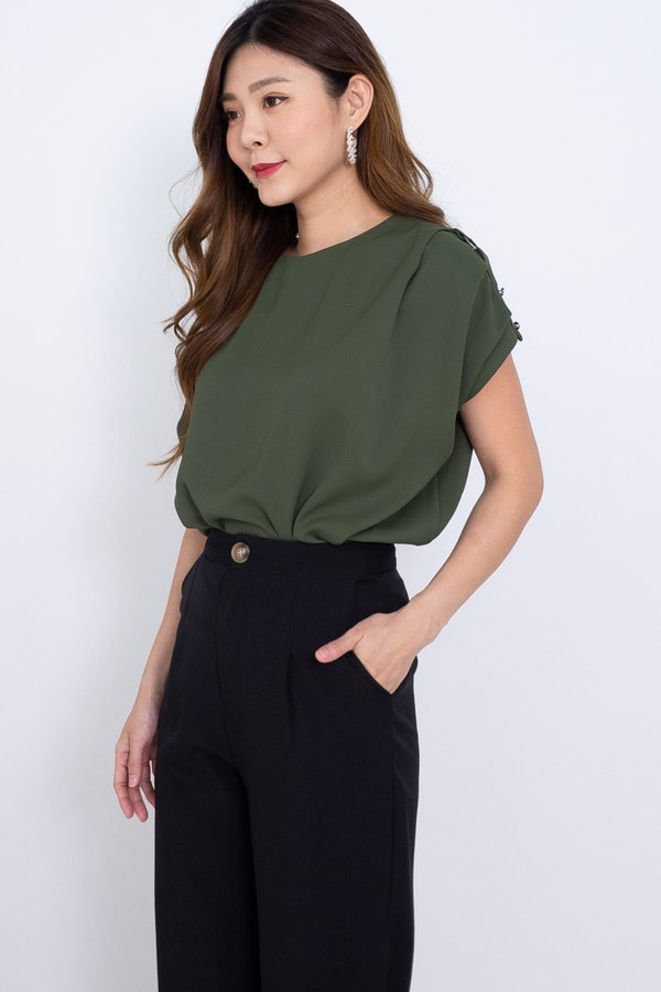 BACK IN STOCK EXCLUSIVE Malena Drape Sleeved Top in Army Green