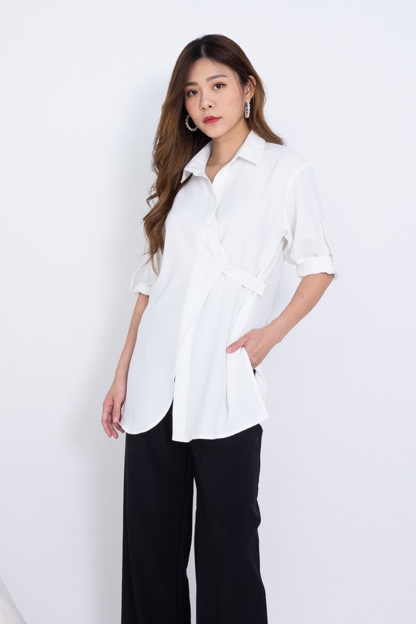 Ricky Asymmetrical Buttons Shirt in White