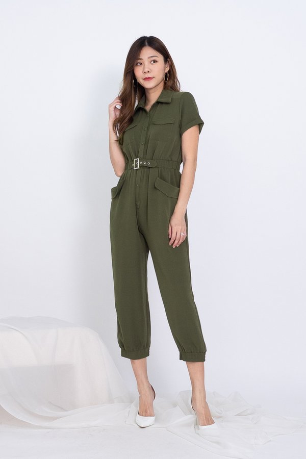 EXCLUSIVE Dayson Utility Jumpsuit in Olive Green