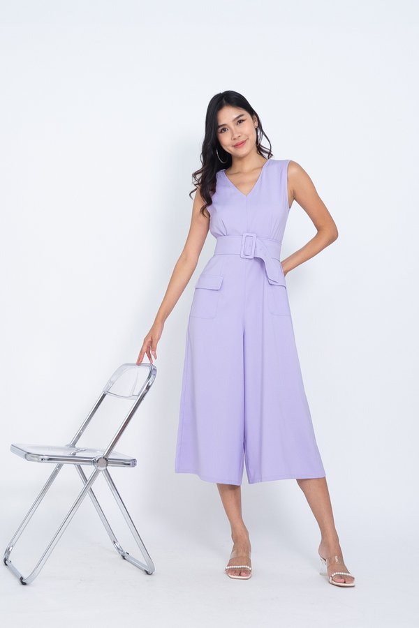 EXCLUSIVE Fumi Double Pockets V Neck Jumpsuit in Lilac