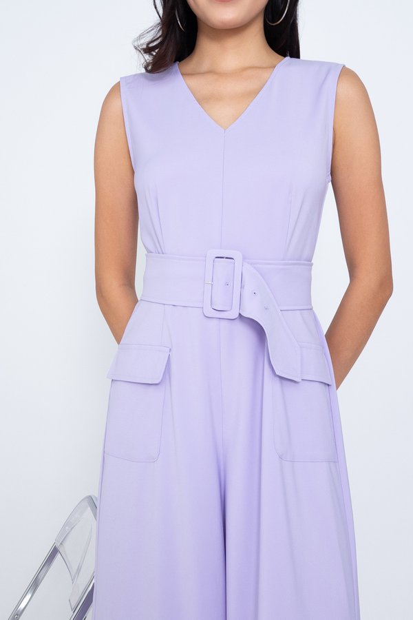 EXCLUSIVE Fumi Double Pockets V Neck Jumpsuit in Lilac