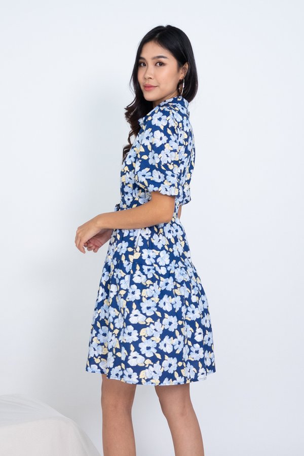 EXCLUSIVE Maggie Buttons Down Dress in Navy Florals