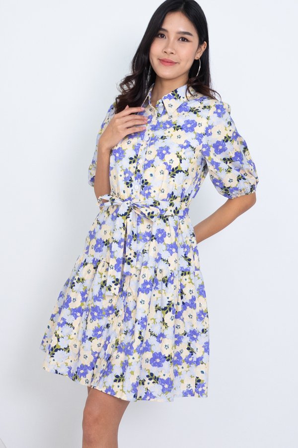 EXCLUSIVE Maggie Buttons Down Dress in Purple Florals