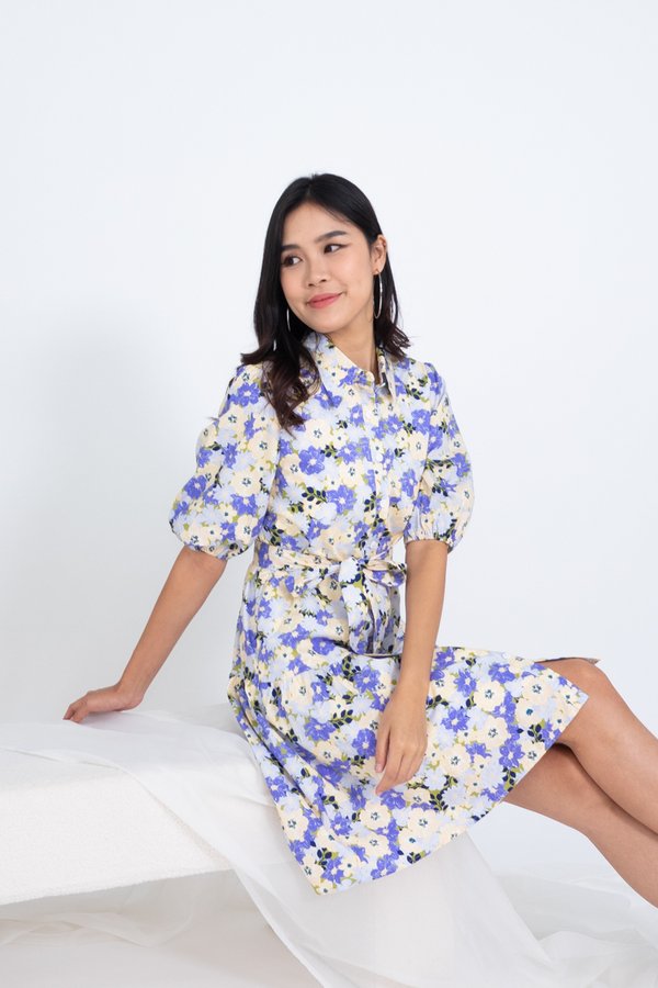 EXCLUSIVE Maggie Buttons Down Dress in Purple Florals