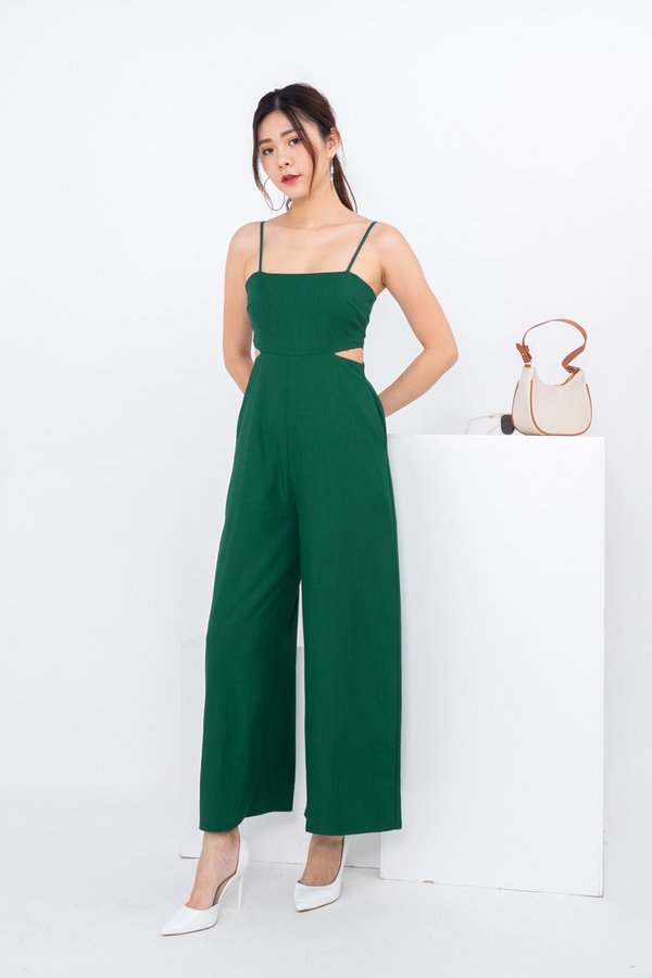 Hilda Side Cut Out Jumpsuit in Kelly Green