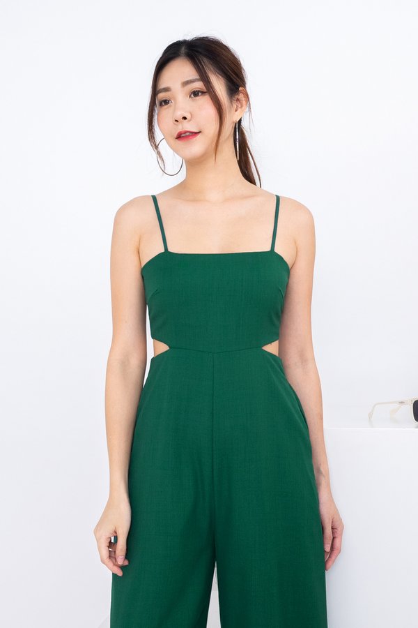 Hilda Side Cut Out Jumpsuit in Kelly Green