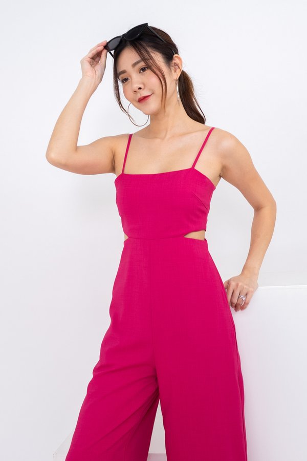 Hilda Side Cut Out Jumpsuit in Hot Pink