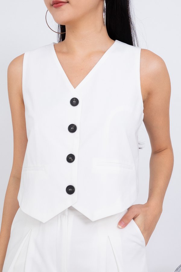 Nikkie Shift Button Vest Top in White