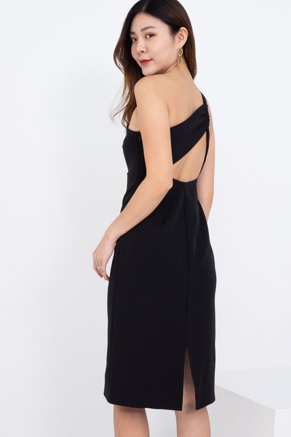 Sharity Toga Back Cut Out Bodycon Dress in Black