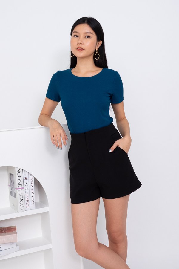 Pippa Basic Ribbed Top in Teal Blue