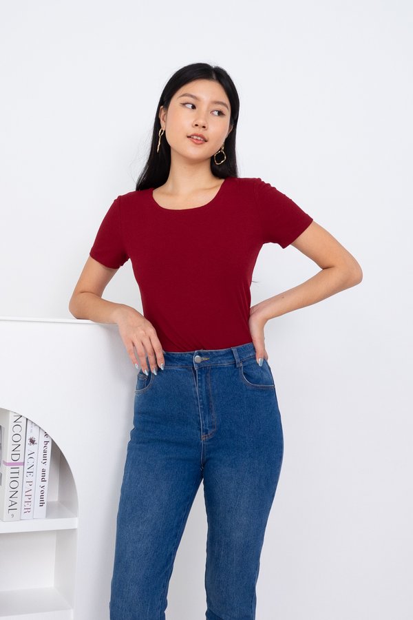 Pippa Basic Ribbed Top in Wine Red
