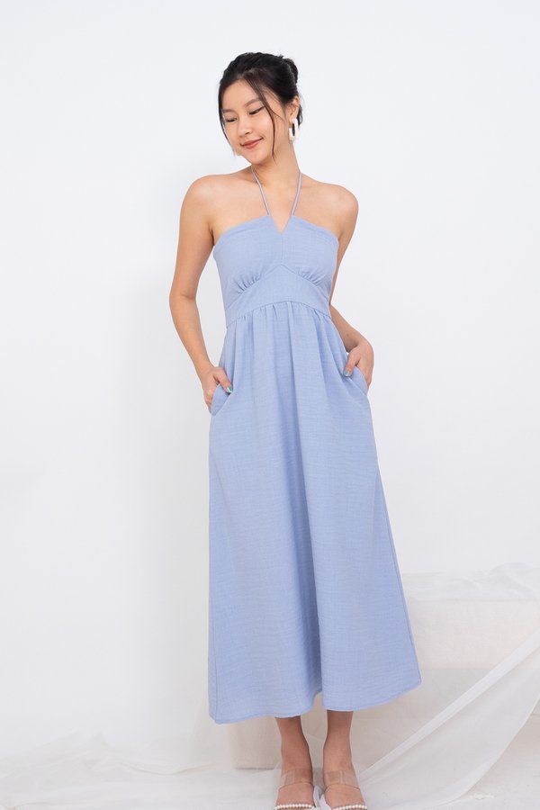 Michaela Multiwear Halter Tie Midi Dress in Cinderella Blue