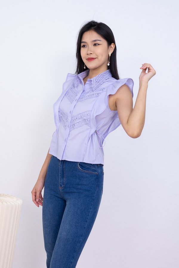 Cappy Crochet Panel Blouse in Lilac
