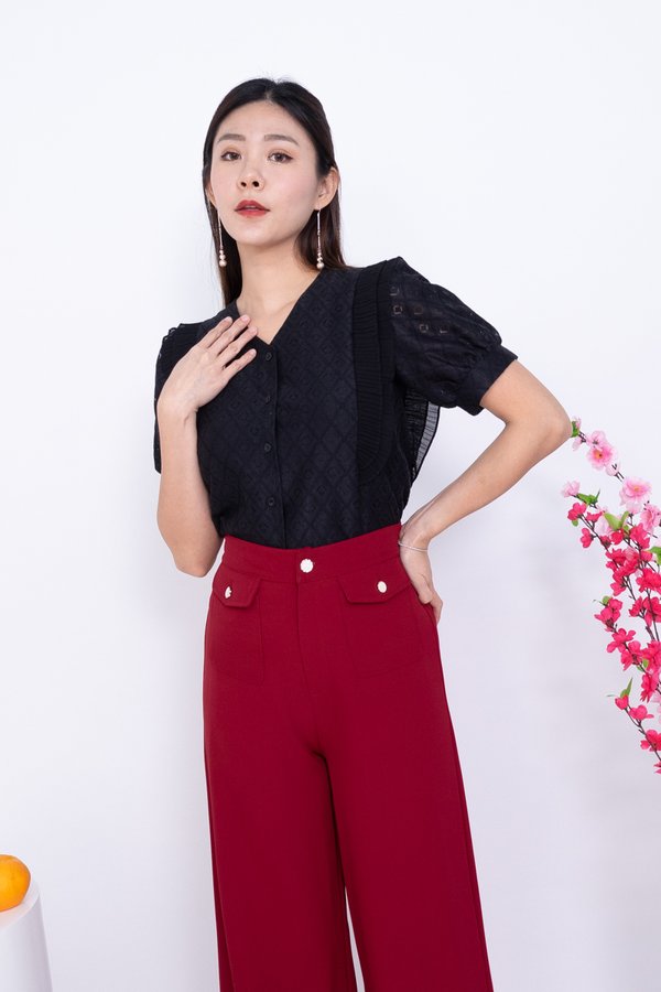Fiya Lace Buttons Down Blouse in Black