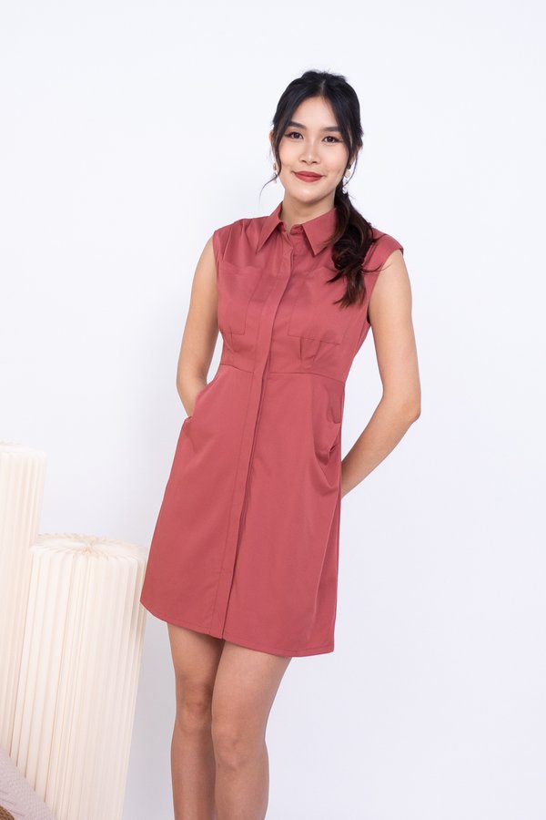 Dianna Double Pockets Ruched Dress in Tea Rose