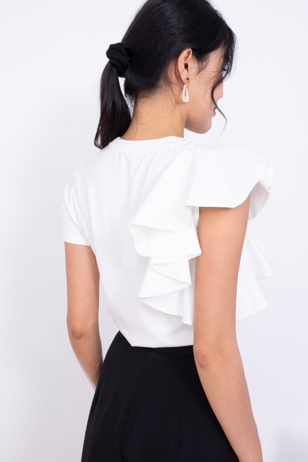 Tassie Flutter Sleeves Basic Top in White