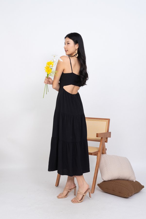 Beverlee Spag Back Cut Out Maxi Dress in Black