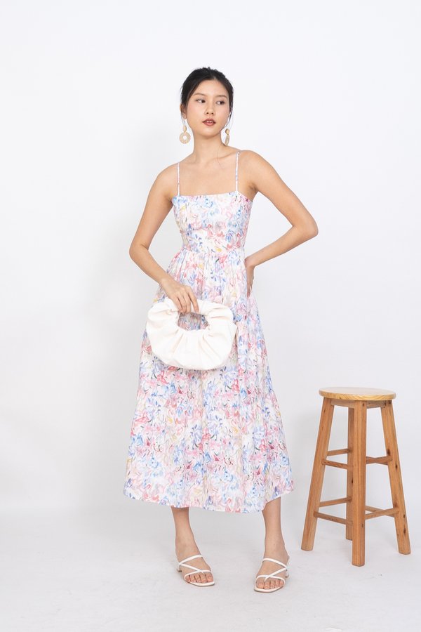 Beverlee Spag Back Cut Out Maxi Dress in Pastel Florals