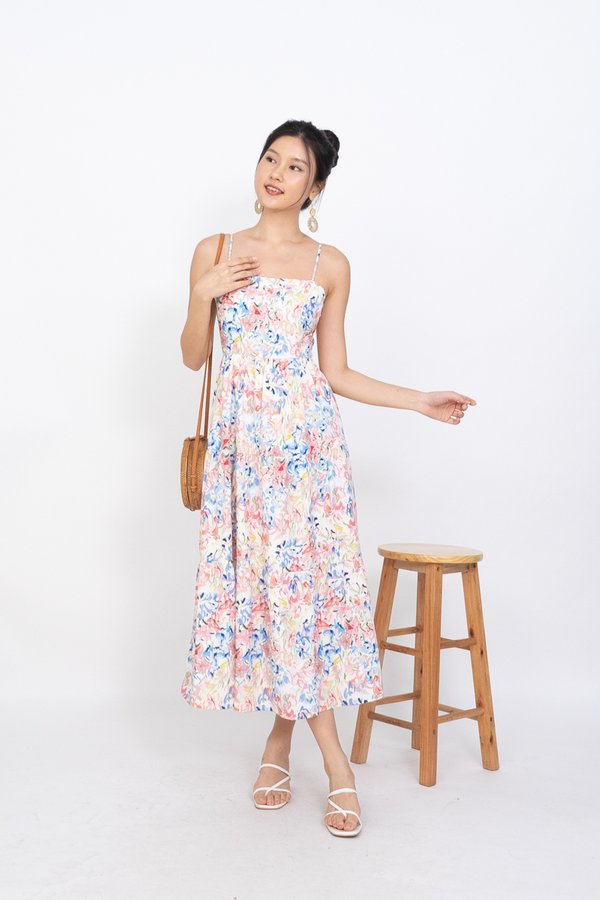 Beverlee Spag Back Cut Out Maxi Dress in Vibrant Florals