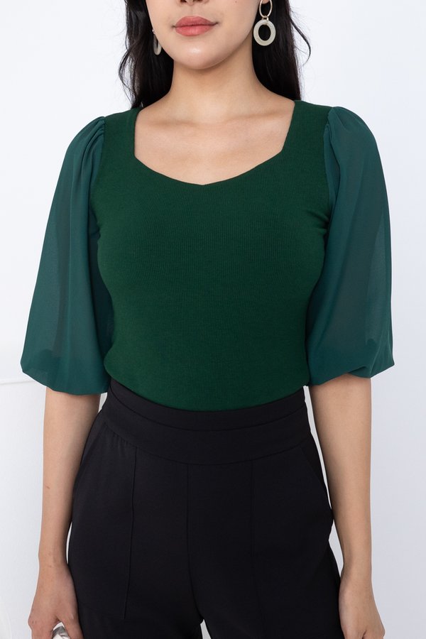 Khloe Padded Diamond Cut Basic Ribbed Top (Ver. 2) in Forest