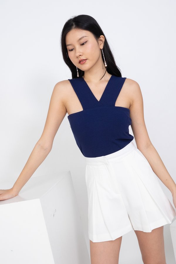 Tess Padded Two-Way Basic Ribbed Top (Ver. 2) in Navy