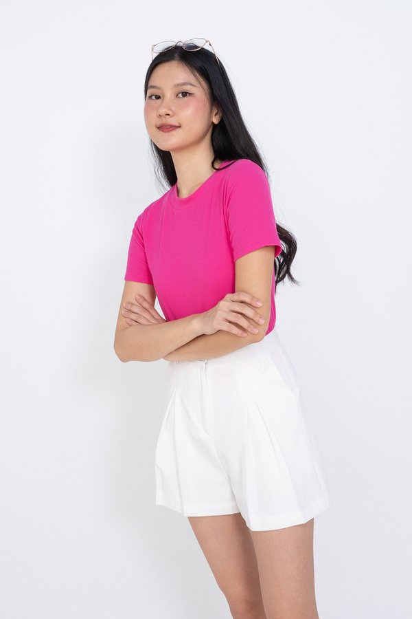 Dora Round Neck Basic Ribbed Top in Hot Pink