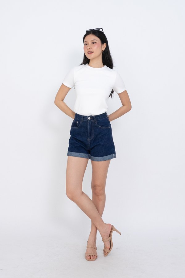 Dora Round Neck Basic Ribbed Top in White