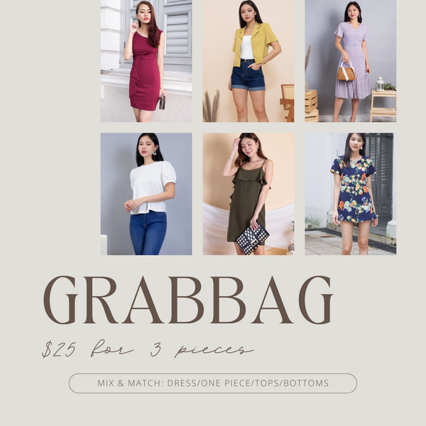 GRAB BAG - 3 PCS (MIX & MATCH: DRESS / ONE PIECE / BOTTOM / TOPS / OUTERWEAR) : NO RETURN / EXCHANGE / CHANGE OF MIND