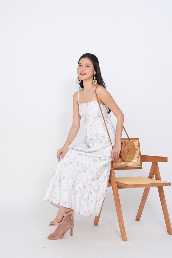 Sunee Summer Floral Spagetti Tier Maxi Dress in Blue