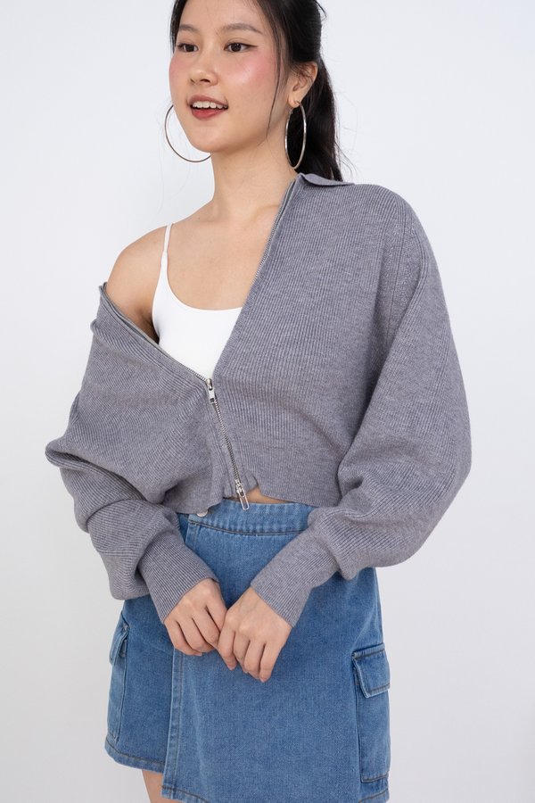 Zane Double Zipper Cardigan in Grey