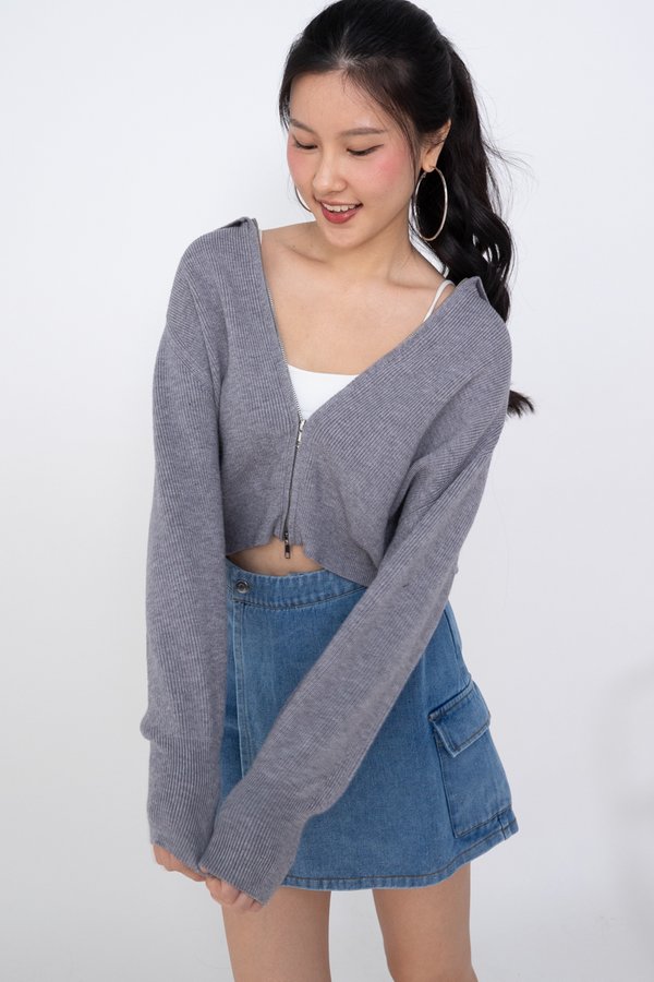 Zane Double Zipper Cardigan in Grey