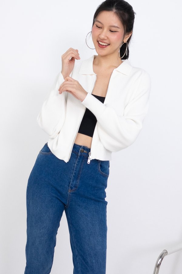 Zane Double Zipper Cardigan in White