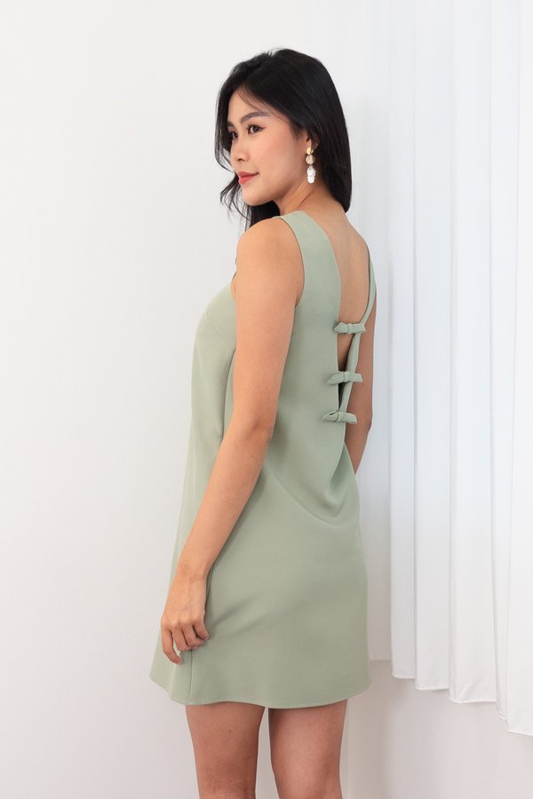 Rhody Bow Back Shift Dress in Sage