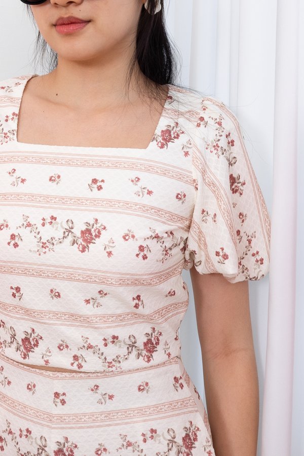 Tarra Square Neck Puffy Sleeve Top in Brown Rose Porcelain