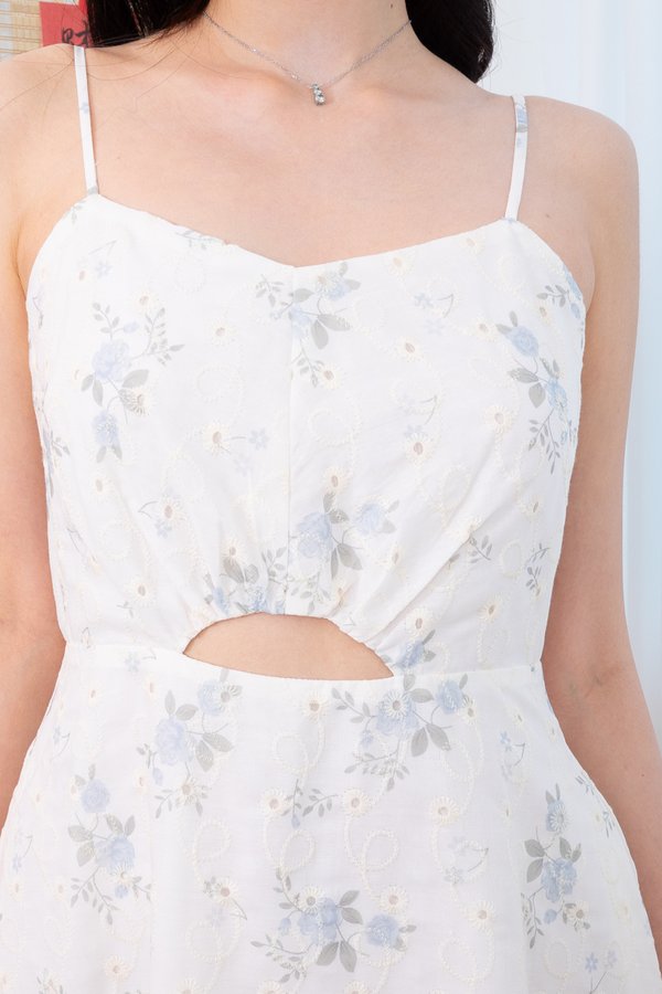 Adella Spag Cut Out Midi Dress in Blue Florals