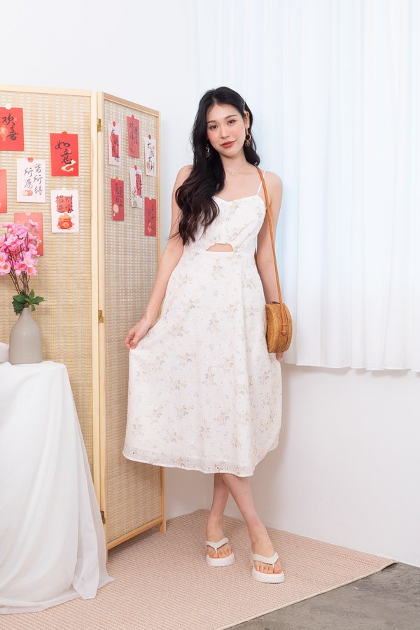 Adella Spag Cut Out Midi Dress in Yellow Florals