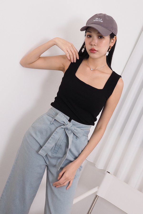BACK IN STOCK MADEBY3INUTE Wesley Square Neck Padded Basic Top (Ver. 2) in Black