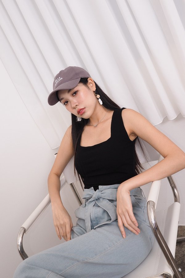 BACK IN STOCK MADEBY3INUTE Wesley Square Neck Padded Basic Top (Ver. 2) in Black