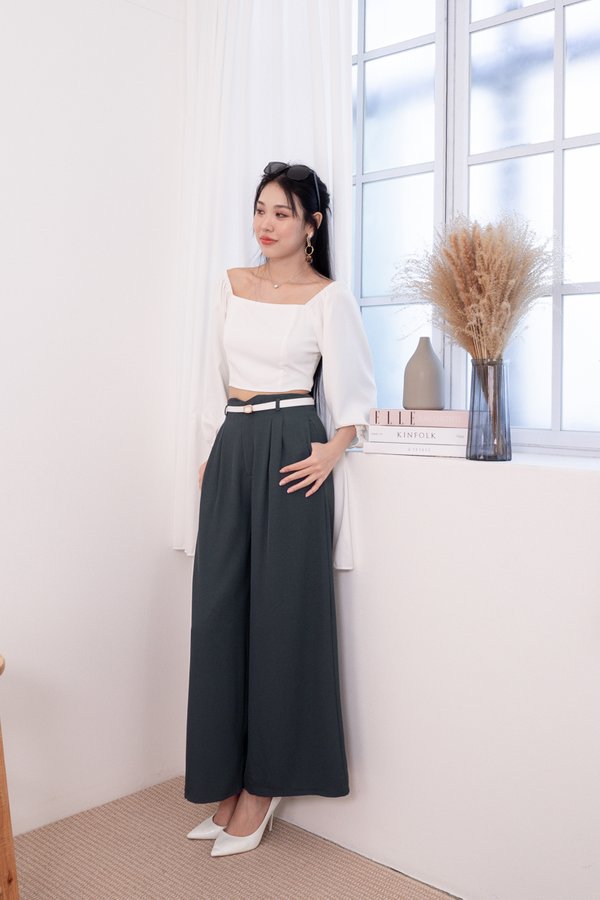 Mavis Angular Waist Work Pants in Grey Teal