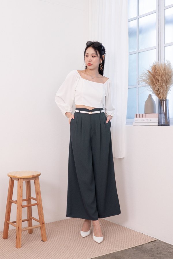 Mavis Angular Waist Work Pants in Grey Teal