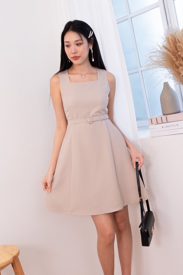 Skyler Square Neck Aline Dress in Ecru