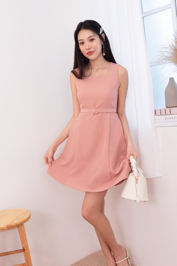 Skyler Square Neck Aline Dress in Pink