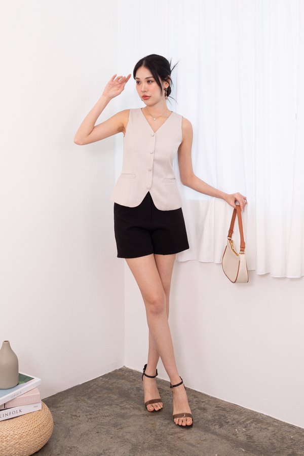 Hesper Front Zipper Tweed Vest Top in Ecru
