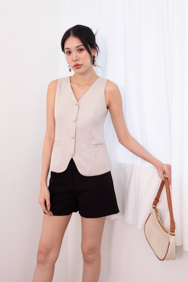 Hesper Front Zipper Tweed Vest Top in Ecru