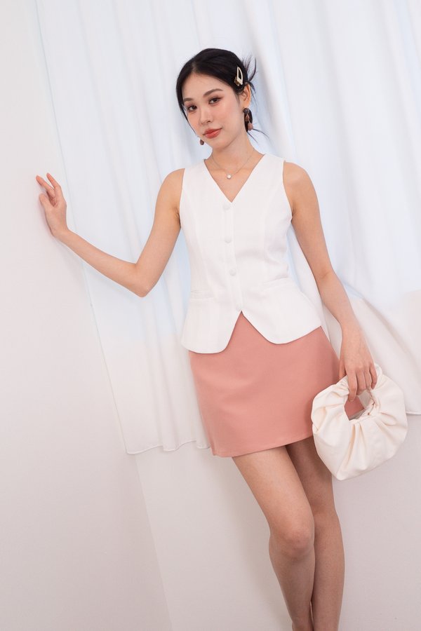 Hesper Front Zipper Tweed Vest Top in White