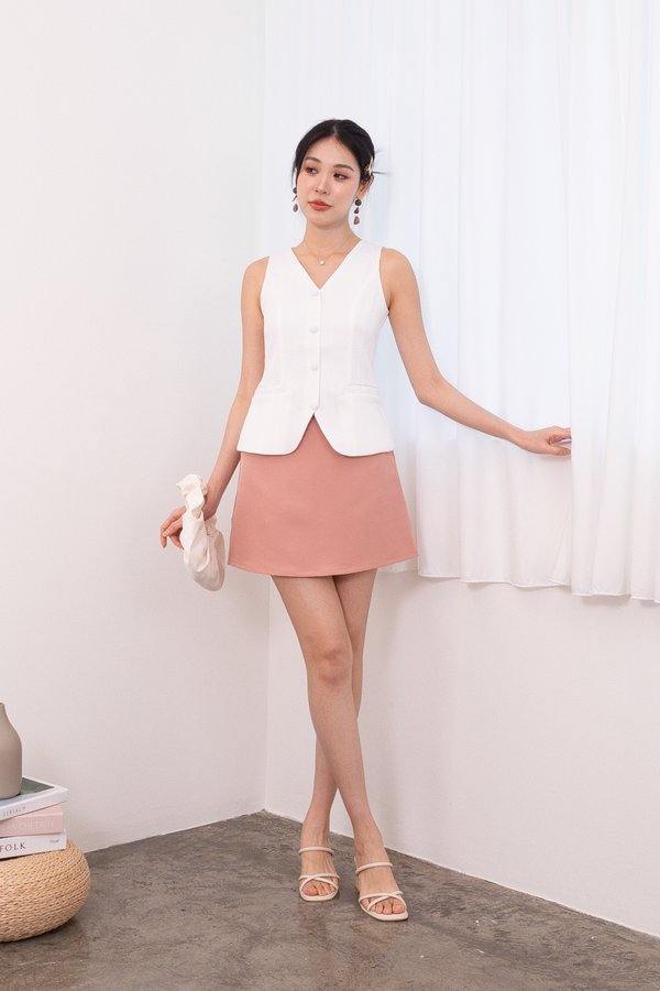 Hesper Front Zipper Tweed Vest Top in White