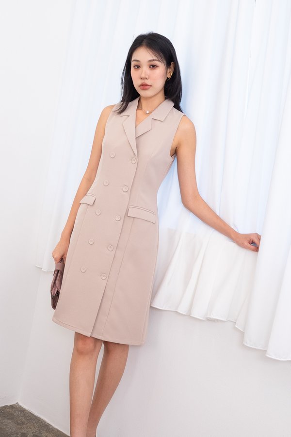 Trinity Double Breasted Buttons Down Trench Dress in Ecru