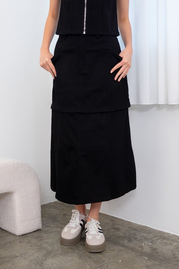 Benno Modular Denim Skirt in Black
