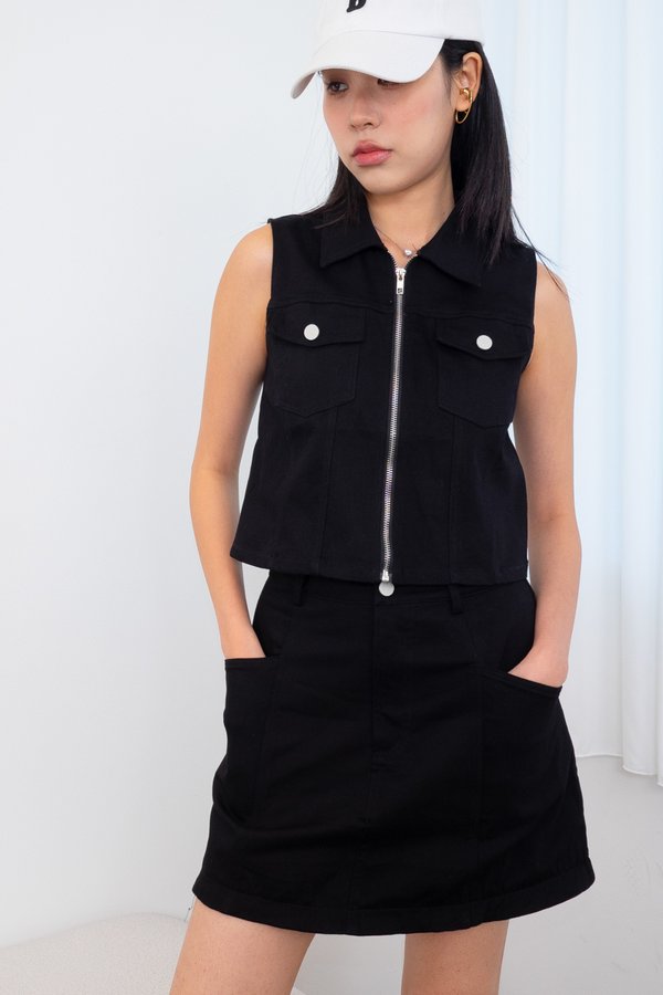 Benno Modular Denim Skirt in Black